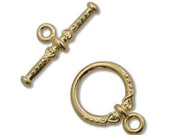 Gold Plated Floral Heart Heirloom Style Toggle Clasp Lead Free Pewter 14x20mm 10 pcs F161