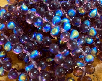 Teardrop Beads Czech Glass Amethyst Transparent AB Tear drop 5mm x 7mm Approx. 50 beads