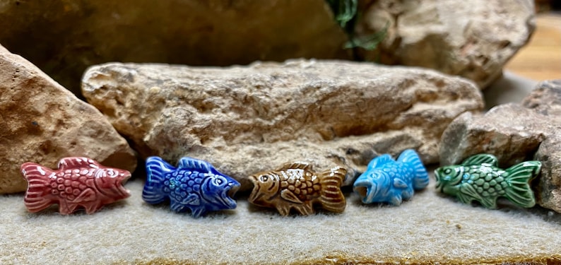 Fish Beads Peruvian Ceramic Large Hole Fishy Beads 22mm x 12mm 10 beads Choose From 5 Colors image 8
