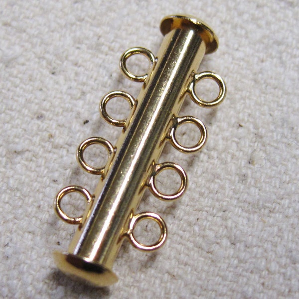 Slide Clasp Gold Plated Four Strand Brass Four Strand Slide Clasps 26mm x 6mm 4 pcs F301C