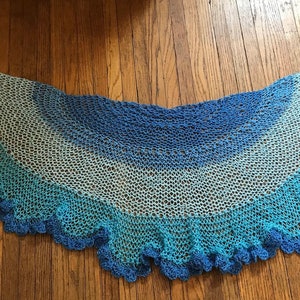 Sea Sparkles Handknit Shawl Cotton Metallic Filaments 56&quot; wide x 25&quot; long