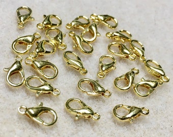 Lobster Clasps Gold Plated Lobster Claw Parrot Clasps 10mm x 5mm 24 Clasps Made in the USA 24 clasps F237B