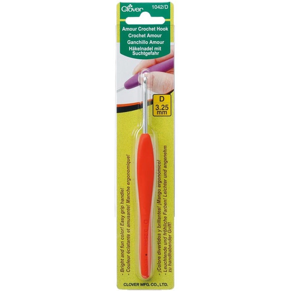 Clover Amour Aluminum Crochet Hook with Rubber Easy Comfort Handle Size D Hook 3.25mm