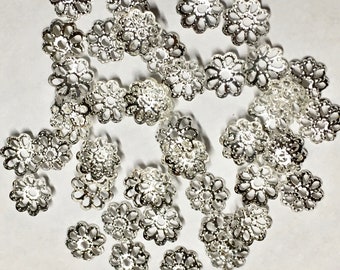 50 Silver Plated Brass Small Floral Cut Out Design Filigree Bead Caps 7mm 50 pcs F128D