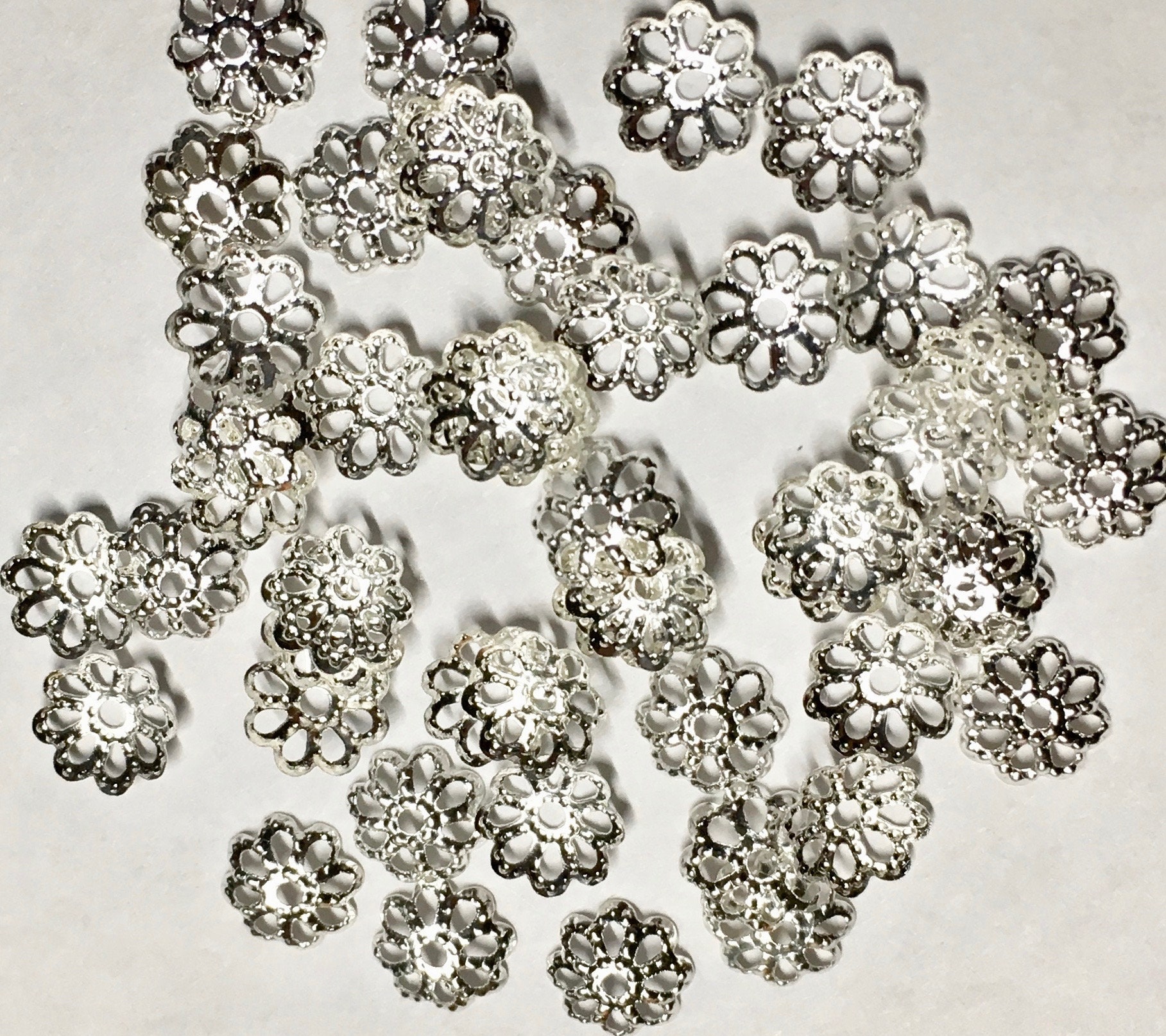 50 Silver Plated Brass Small Floral Cut Out Design Filigree