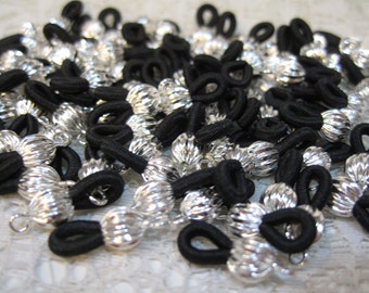 12 Silver Plated Eyeglass Chain Holders with Black Elastic Loops Made in the USA F215