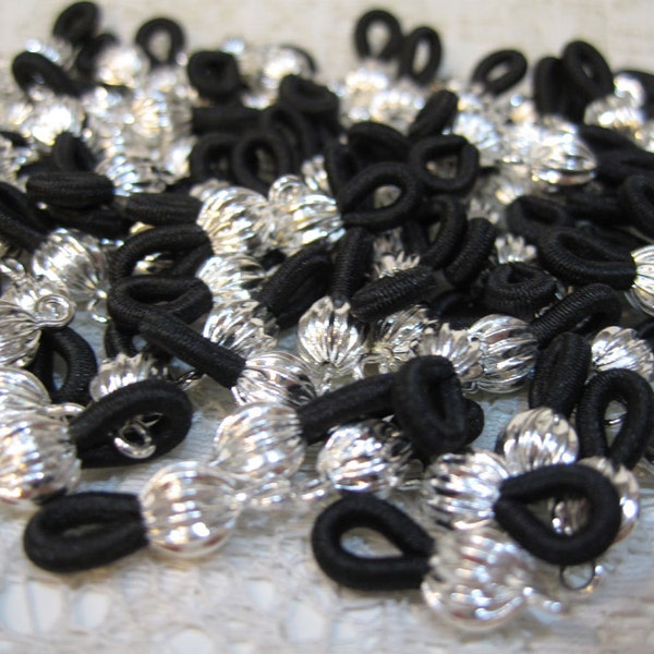 12 Silver Plated Eyeglass Chain Holders with Black Elastic Loops Made in the USA F215