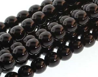 Black Czech Glass Round Pearl Beads 6mm Approx. 75 beads F250B