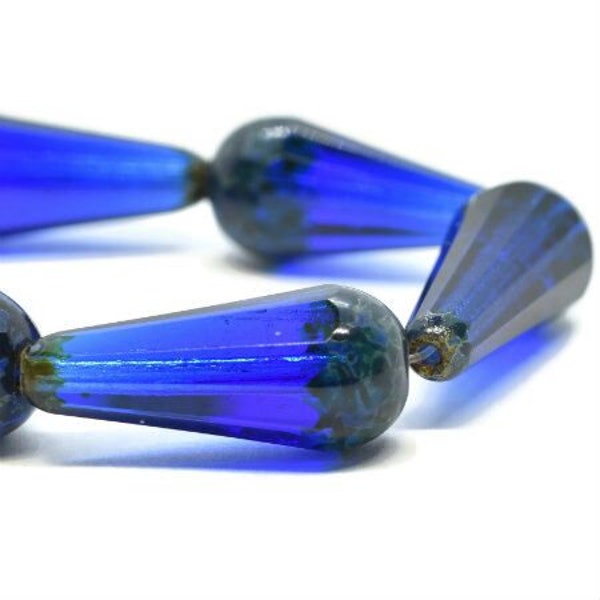 Faceted Dangle Drop Transparent Sapphire with Picasso Finish 20x9mm 6 beads