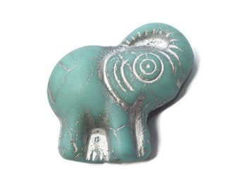 Elephant Turquoise with Silver Detail Czech Pressed Glass Animals Elephants Beads with Silver Inlay 20x23mm  2 beads