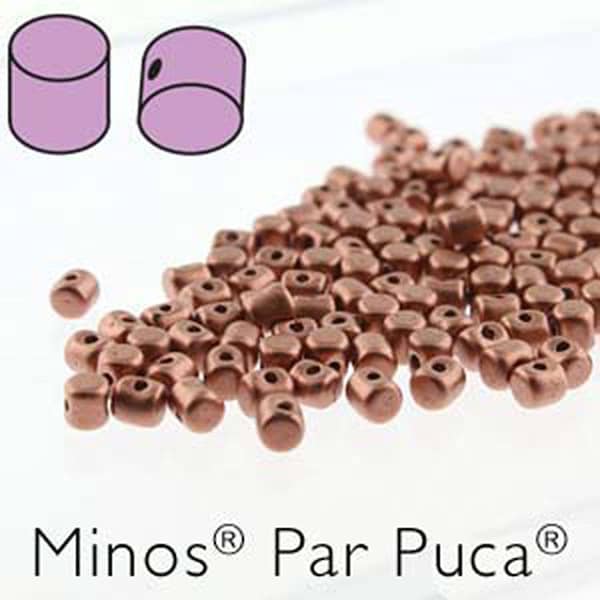 Minos Les Perles Par Puca Copper Matte Three Hole Cylinder Czech Pressed Glass 2.5mm x 3mm 9 grams