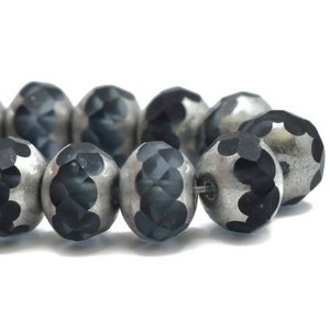 Rondelles 5x7mm Slate Blue with a Silver Finish Czech Pressed Glass Medium Faceted Approx. 25 beads