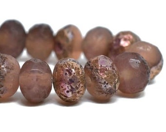 Rondelles Dusty Rose with Etched and Copper Rainbow Finishes 3x5mm Czech Pressed Glass Small Faceted Rondelles Approx. 30 beads