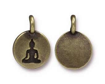 2 Buddha Charm Yoga Meditation Oxidized Brass Small Buddha Charm TierraCast Lead Free Pewter 17mm x 12mm 2 pcs F351