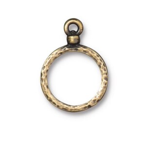 Stitch Around 16mm TierraCast Oxidized Brass Plated Hammered Hoop Charm Distressed Beading Hoop Tierra Cast 2 pcs F359