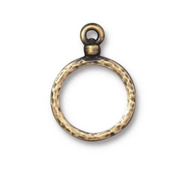 Stitch Around 16mm TierraCast Oxidized Brass Plated Hammered Hoop Charm Distressed Beading Hoop Tierra Cast 2 pcs F359