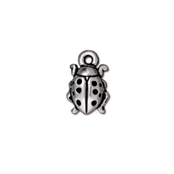 2 Antique Silver Lady Bug Double Sided Charms TierraCast Lead Free Pewter 8.5mm x 12.75mm Two Charms 2 pcs F268