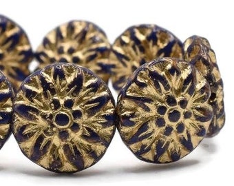 Dahlia Flower Beads Plum with a Gold Finish Czech Pressed Glass Dahlia Flower Beads 14mm 10 beads