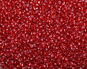 11/0 Silver Lined Light Red Japanese Seed Beads 6 Inch Tube 28 grams #11