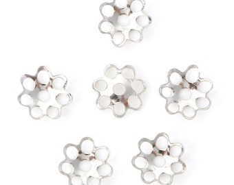 Silver Tone Steel Filigree Flower Bead Caps 6mm x 6mm Fits 8mm Beads Approx 200 pcs F401A