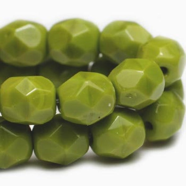 Fire Polished Crystals 4mm Opaque Avocado Green Pea Green Czech Glass Firepolished Crystal Beads Approx. 50 beads