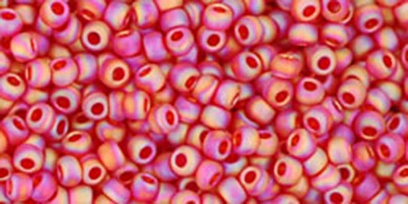110 Transparent Rainbow Frosted Ruby Japanese Seed Beads 6 Inch Tube 28 grams #F254A