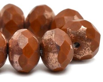 Rondelles Dark Burnt Orange with a Copper Finish Czech Pressed Glass Large Rondelle Beads 6mm x 8mm Approx. 25 beads