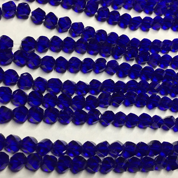 Royal Blue Faceted Twisted Cut Glass Crystal Beads 5mm Approx 38 Beads