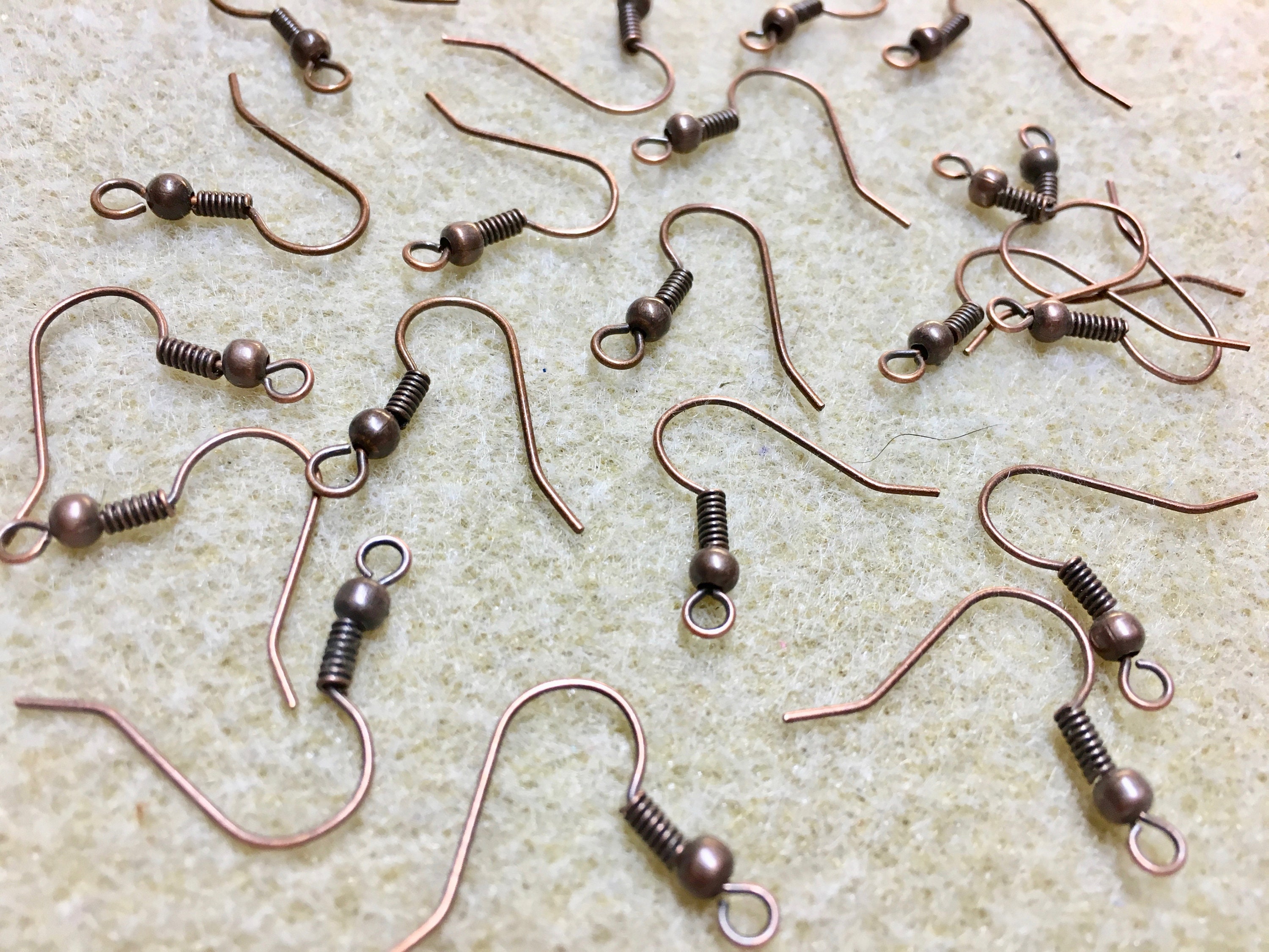 50 Copper Plated Copper Fishhook Ear Wires with Coil /& Ball Earring