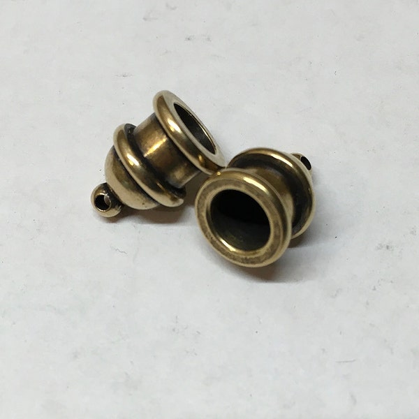 Cord End Tierra Cast Antique Brass Pagoda Recessed Channel for Leather Kumihimo 6mm ID 2 pcs F292