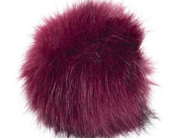 Extra Large Imitation Fur Faux Burgundy Fur Pom Pom Ball with Loop for Craft Projects Hat Decoration Knitting Crochet 127mm 5 inches