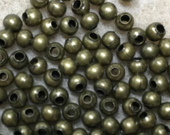 Antique Brass Plated Smooth Round Beads 3mm Made in the USA Approx. 100 beads F318A