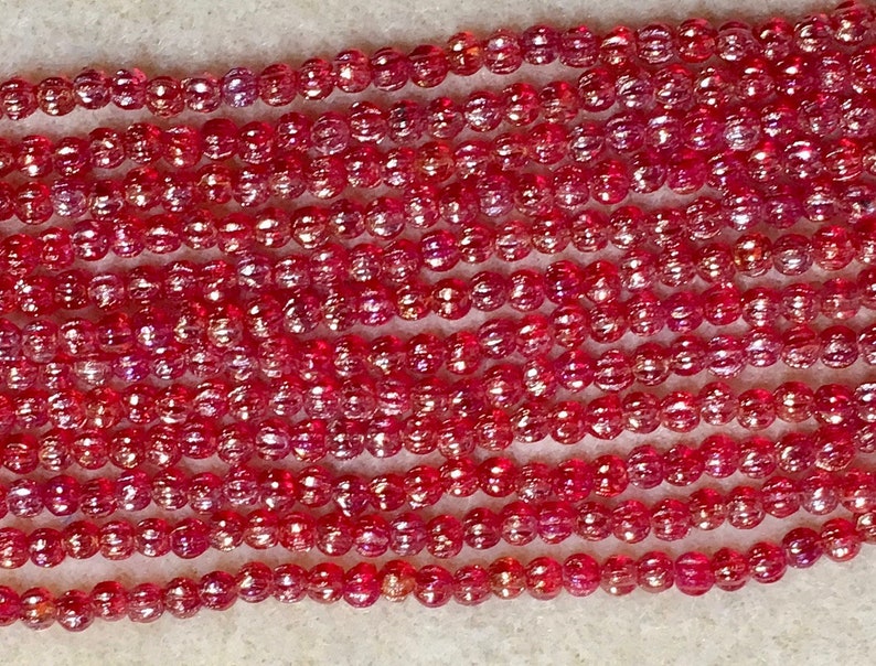 Melon Beads Luster Iris Ruby Red Czech Pressed Glass Round Beads 3mm 100 beads