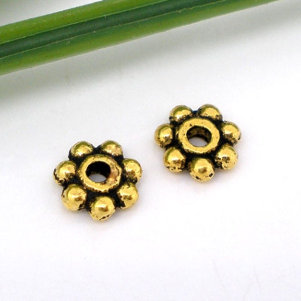 Heishe Daisy Spacers Rondelles Antique Gold Plated Findings Beads 5mm with .8mm Hole Approx 100 beads F266A