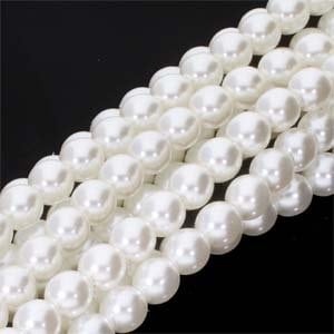 White Czech Glass Round Pearl Beads 8mm Approx. 75 beads F321