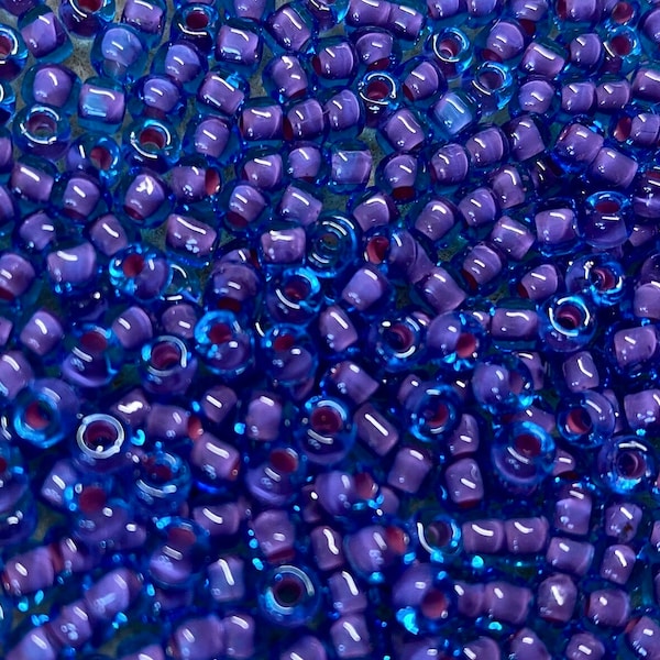 11/0 Aqua Color Lined Fuchsia Japanese Seed Beads 6 Inch Tube 28 grams #399