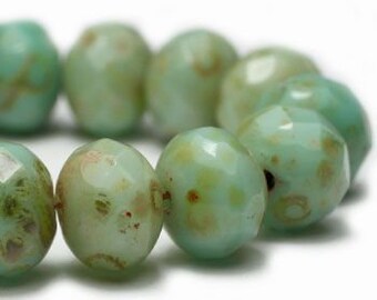 Rondelles Czech Glass Sea Green Mix with Picasso Finish Czech Glass Medium Faceted Rondelles 5x7mm 25 beads