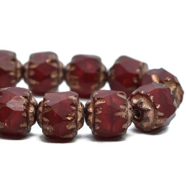 Cathedral Beads 6mm Ruby Red with a Bronze Finish and Copper Wash Approx. 20 beads
