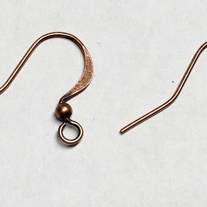 Antique Copper Plated Surgical Steel Hammered Long Earwire French Hook Ear Wires Earrings with Bead 15x25mm 22 ga 12 pairs F199