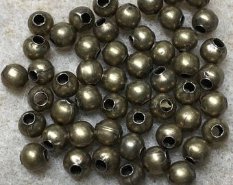 50 Antique Brass Plated Smooth Round Beads 4mm Made in the USA F318B