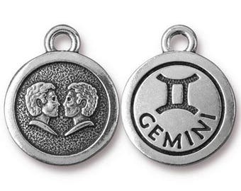 Gemini Zodiac Antique Silver Charms TierraCast Zodiac Sign Astrology Charm Lead Free Pewter 18.75x15.75mm 2 pcs