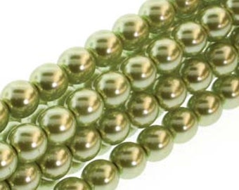 Olivine Czech Glass Round Pearl Beads 6mm Approx. 75 beads F378A