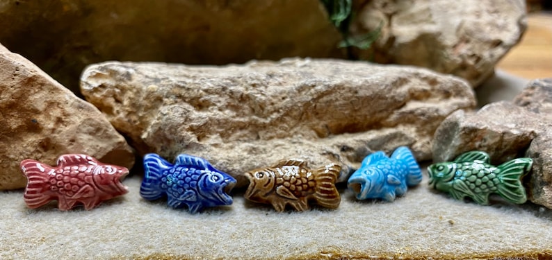 Fish Beads Peruvian Ceramic Large Hole Fishy Beads 22mm x 12mm 10 beads Choose From 5 Colors image 1