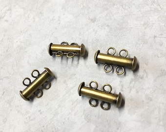 Slide Tube Clasp Antique Brass Plated Slide Tube Two Strand Antique Brass Slide Clasp 10.5mm 8 clasps F323