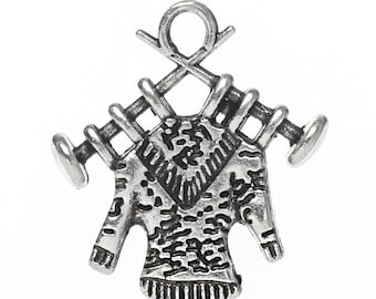 10 Knitting Charms Pendants Double Sided Knitting Needles and Sweater Charm Antique Silver 21mm x 14mm C176