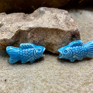 Fish Beads Peruvian Ceramic Large Hole Fishy Beads 22mm x 12mm 10 beads Choose From 5 Colors Light Blue