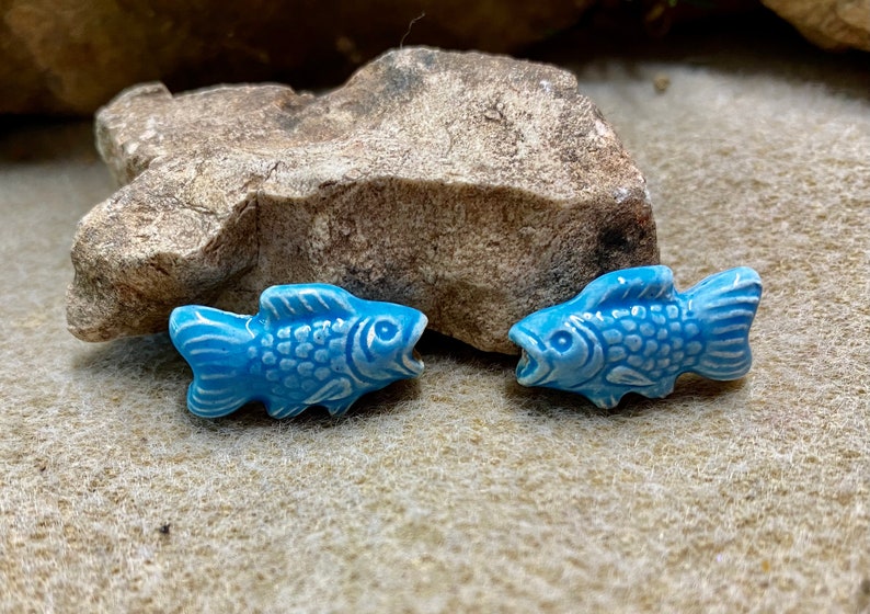 Fish Beads Peruvian Ceramic Large Hole Fishy Beads 22mm x 12mm 10 beads Choose From 5 Colors Light Blue