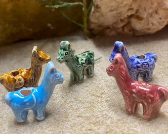 Llama Beads Peruvian Ceramic Large Hole Llama Beads Alpaca 22x20x10mm 10 beads Choose Solid Colors or Mix Colors