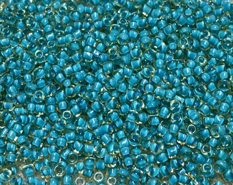 11/0 Topaz Color Lined Teal Japanese Seed Beads 6 Inch Tube 28 grams #374C