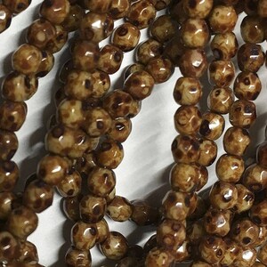 Fire Polished Crystals 3mm Brown Cobblestone Beige Brown Picasso Czech Glass Crystal Beads Approx. 50 beads